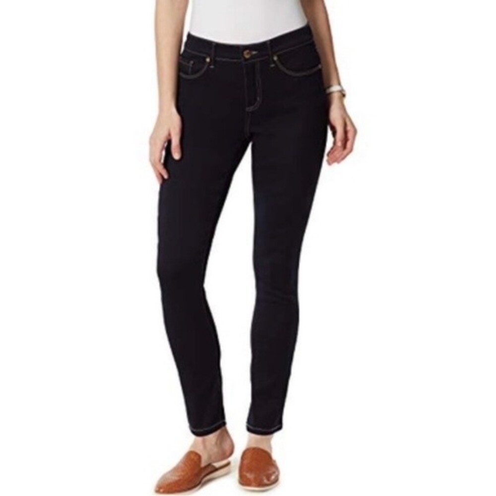Anne Klein Mid Rise Skinny Dark Wash Denim Jeans Contemporary Minimalist Size 6